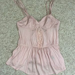 XS New Victoria's Secret Pink Babydoll Bustier Camisole Top with Lace Detail